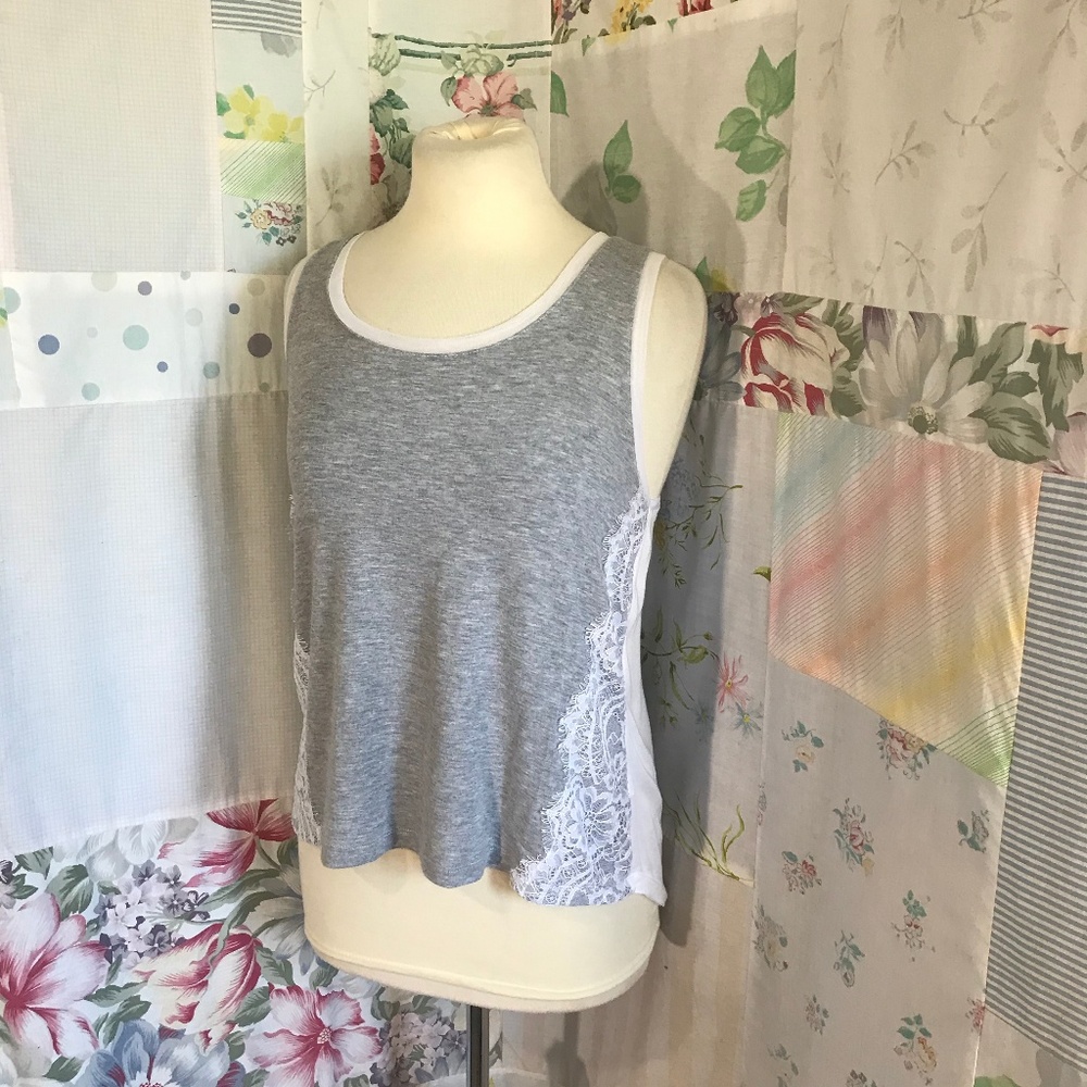 Gray Tank Top with Lace Detail and Racerback